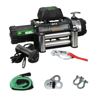 RFX 8,000 lbs Steel Rope Winch Recovery Starter Kit